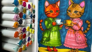 Relaxation coloring video, coloring tutorial , how to color with markers, slow and cosy coloring