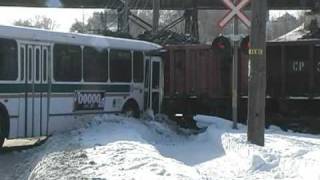 Sudbury city bus collides with CP train
