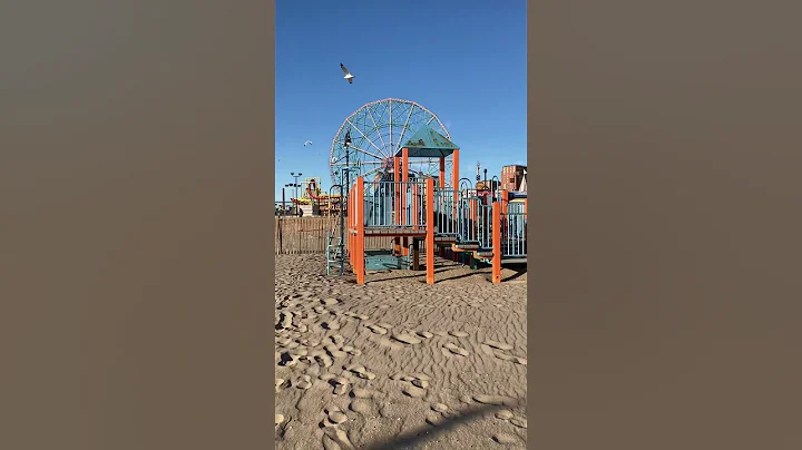 The beach of Coney Island, Brooklyn  on a pleasant winter day by the Atlantic Ocean