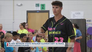 Party Animals player Blake Benson visits Walker Elementary School