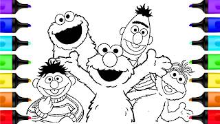 Elmo, Cookie Monster, Bert & Ernie Sesame Street Coloring Pages | Sesame Street Coloring Book Videos