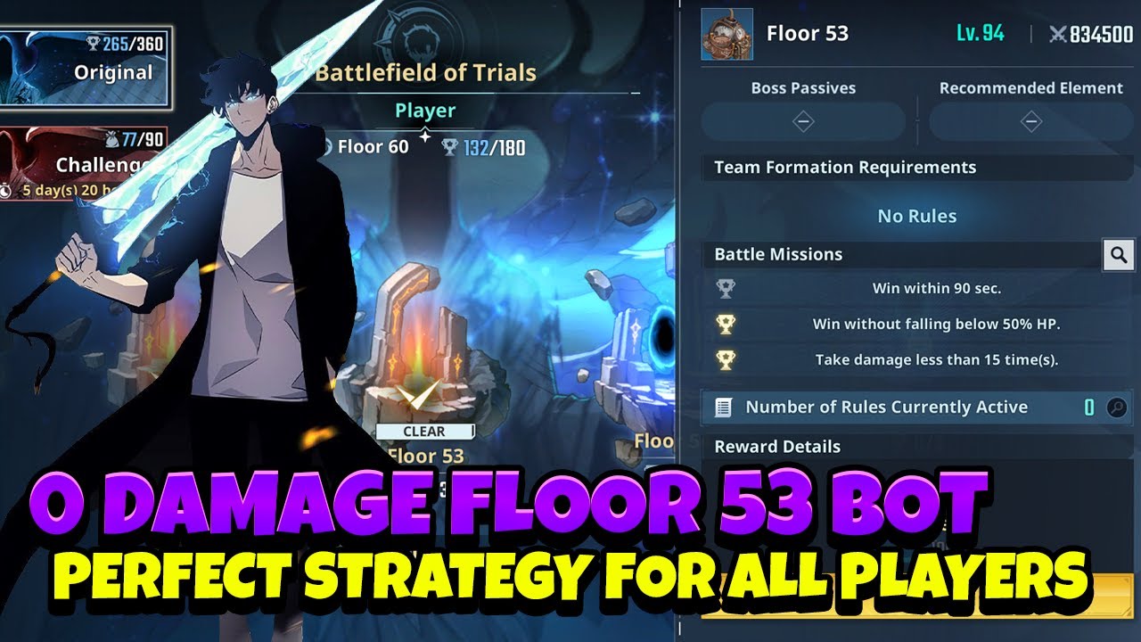FLOOR 53 BATTLEFIELD OF TRIALS NO DMG PERFECT STRAT! ALL PLAYERS! [Solo Leveling: Arise]