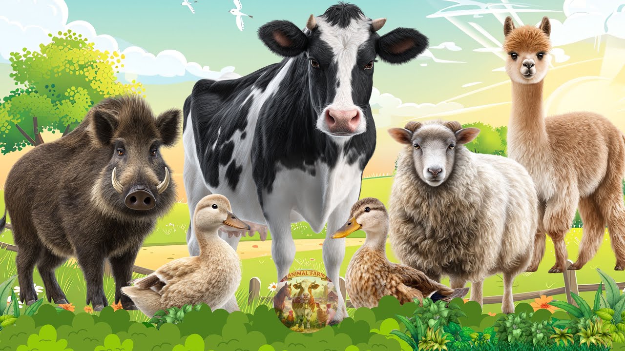 Очаровательные сельскохозяйственные животные: корова, овца, коза, альпака– милое видео с животными