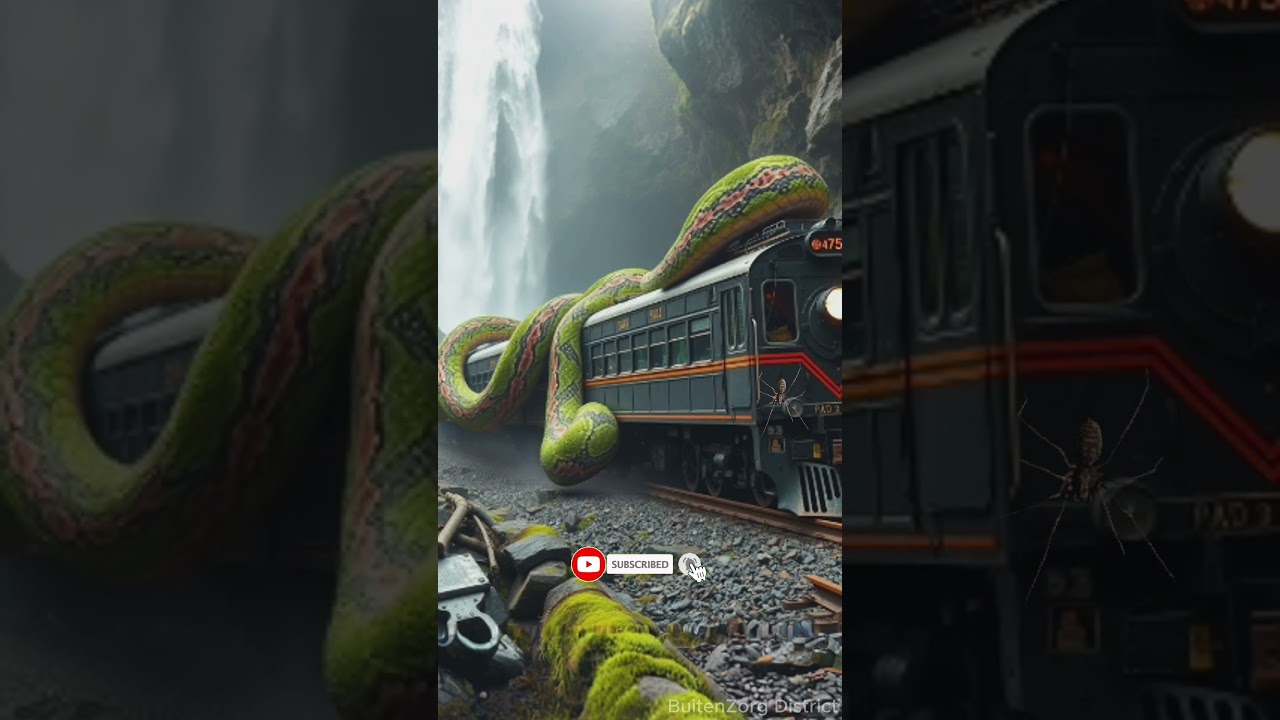Nature Travel I python creeping on a carriage  with beautiful waterfalls 