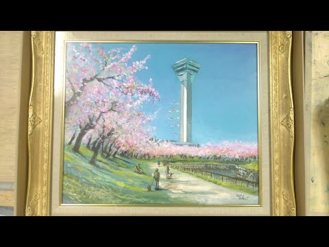 油絵の風景画 絵の具の重ね方 ご依頼作品(函館の五稜郭タワーと