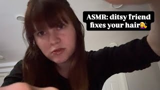 ASMR ditsy friend fixes your bleach accident hair (gum chewing, haircutting, whispered)