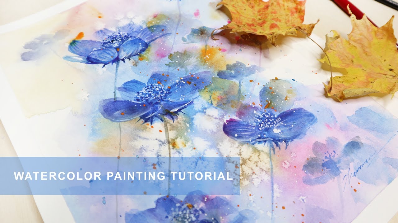 HOW TO PAINT FLOWER WITH COLORFUL WATERCOLOR PURPLE THEME STEP BY STEP TUTORIAL YouTube