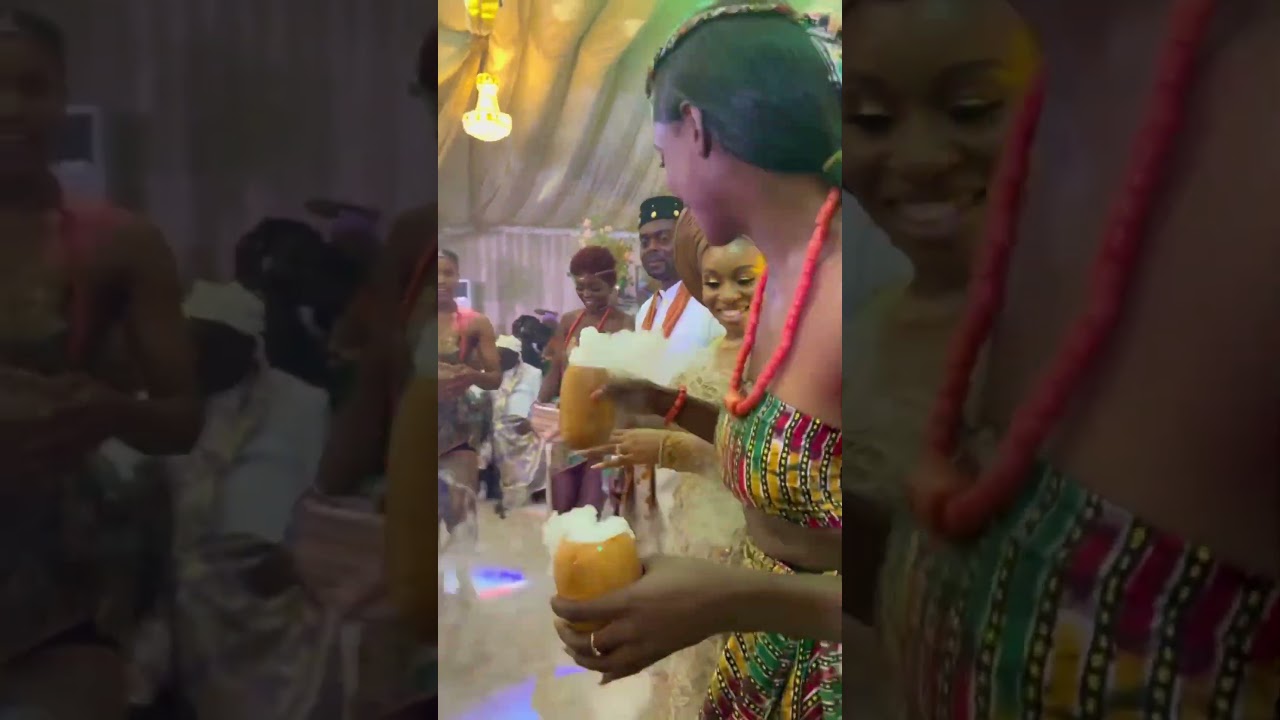 A beautiful palm wine presentation to the couple from the event planner, Eventsbyswanky.