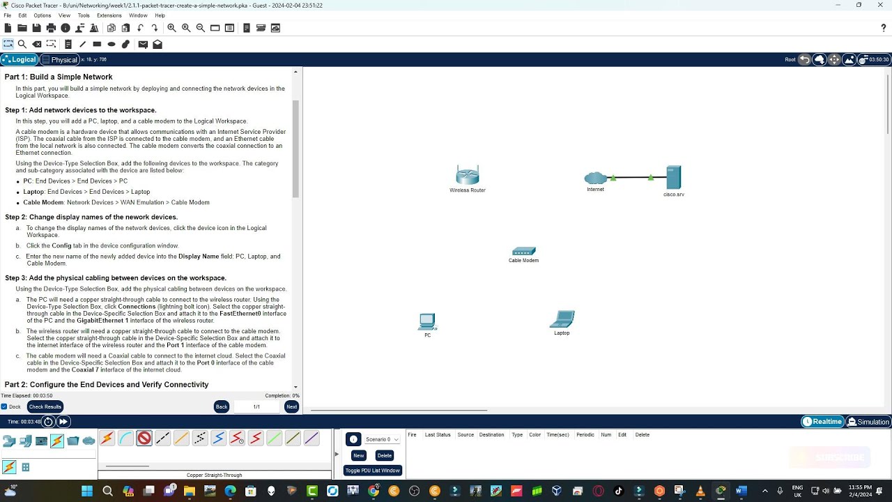 2.1.1 packet tracer create a simple network - YouTube