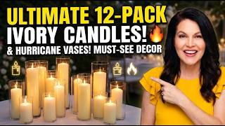 Instant Elegance Ivory 12 Pk Pillar Candles + Cylinder Vases!