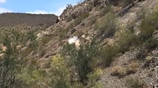 .50 BMG spotter tracer bullet
This has a mild explosive/incendiary in it, so it explodes with a bright flash when it hts something solid. 822 grain bullet with 190 grains of WC872 powder. They are fun! .50 BMG spotter tracer bullet