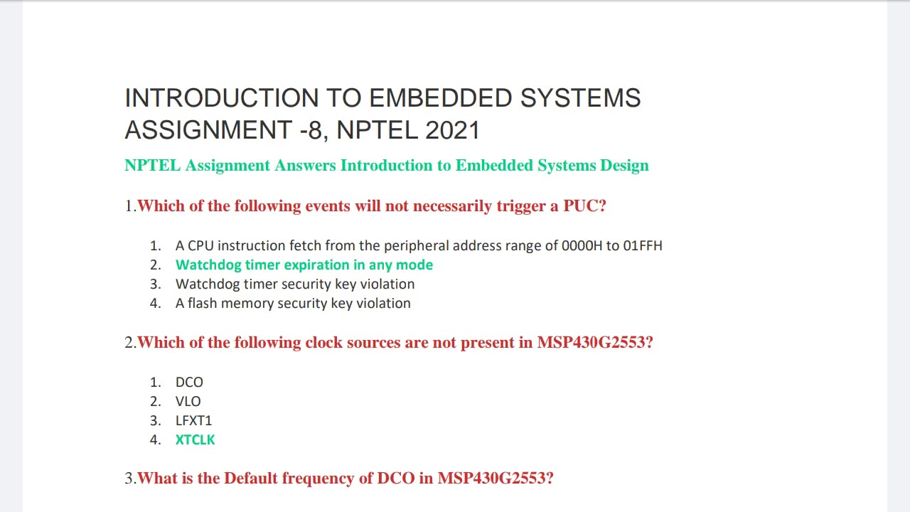 introduction to embedded systems nptel assignment answers 2021