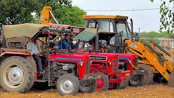 JCB 3dx Xpert Machine with Tractor Stuck in Compost Over Loading Trolley New Mahindra Massey Swaraj