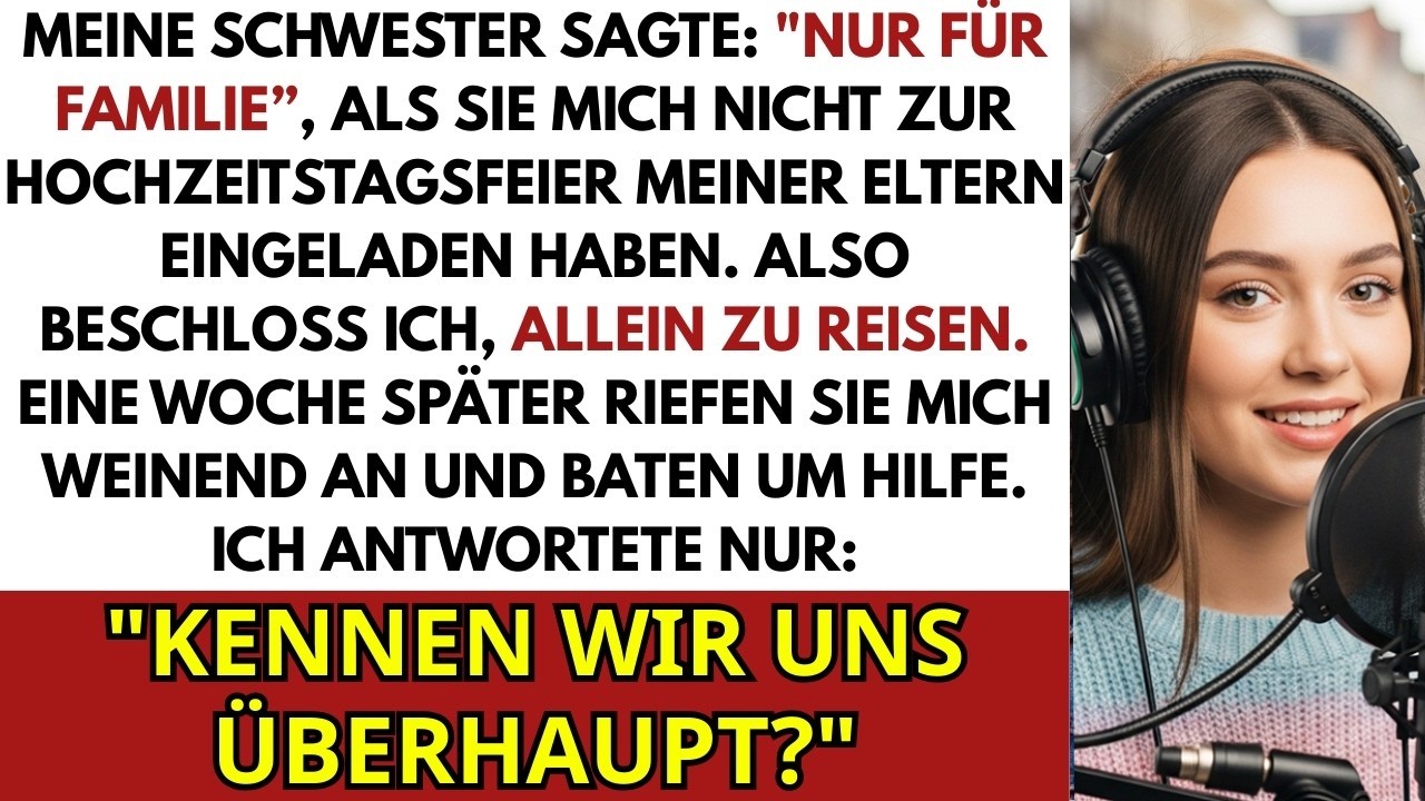 „Es ist nur für die Familie, Wanki.“ Mit diesen Worten meiner Schwester erfuhr ich, dass ich nicht zur dreißigjährigen Hochzeitsfeier meiner Eltern eingeladen war – obwohl ich Tausende Euro für...