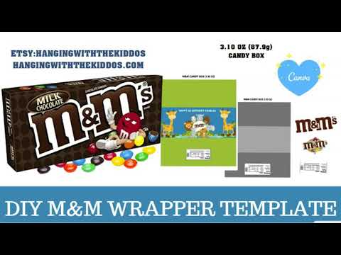 How to Make Candy Labels M&M WRAPPER TEMPLATE measurements and assemble DIY PARTY FAVORS