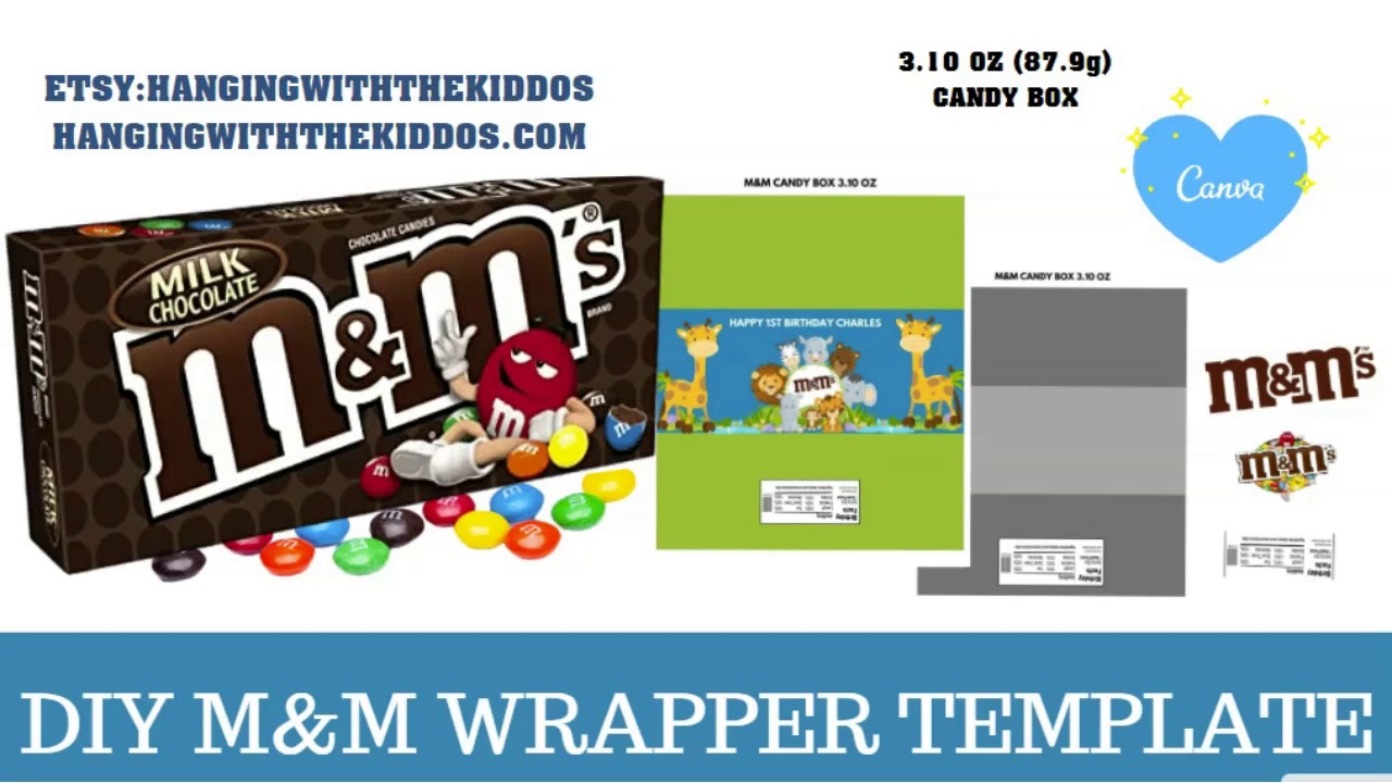 How to Make Candy Labels  M&M WRAPPER TEMPLATE {measurements and