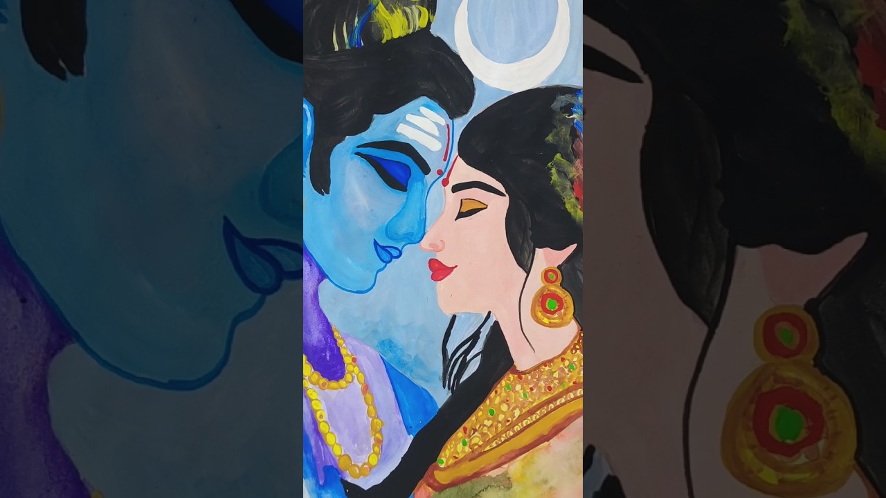 easy shiva parvati drawing# watercolour shiva parvati painting 