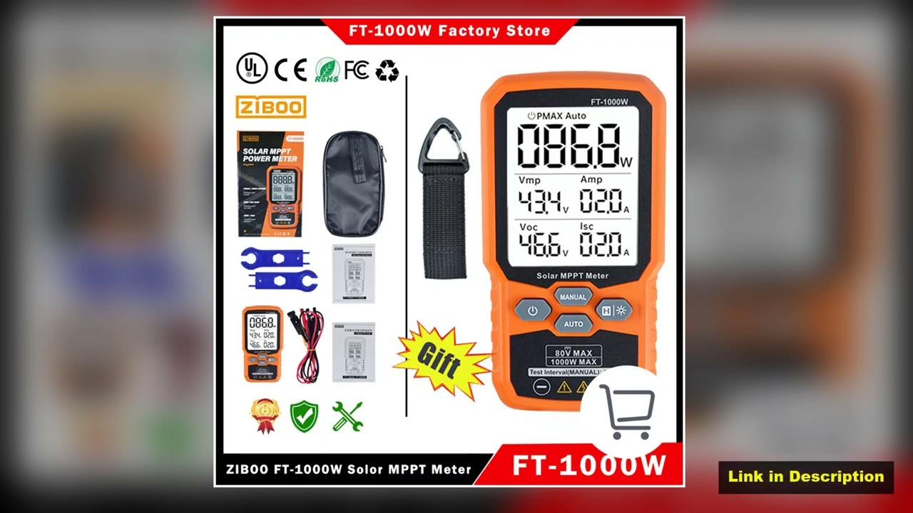 ZIBOO Solar MPPT Meter Photovoltaic MultimeterPV Module FT1000W MAX Power TesterOpen Circuit