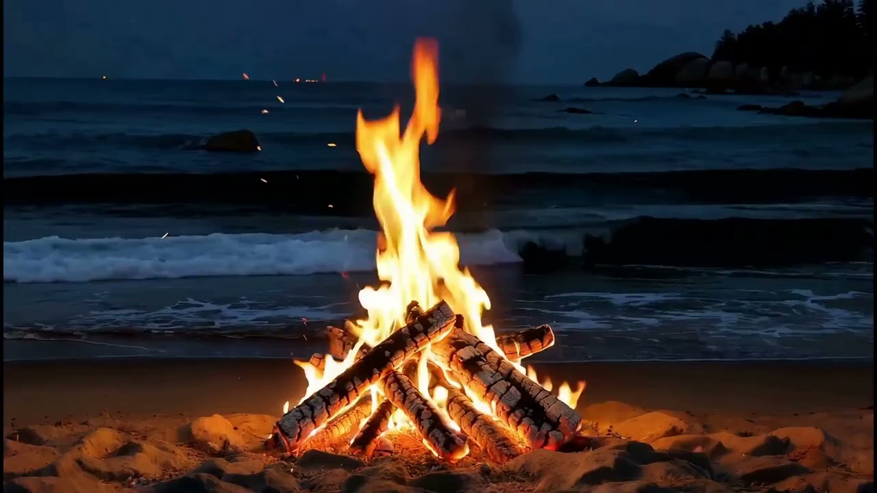 Relaxing Bonfire & Ocean Waves – Serene Beach Ambience for Meditation & Focus