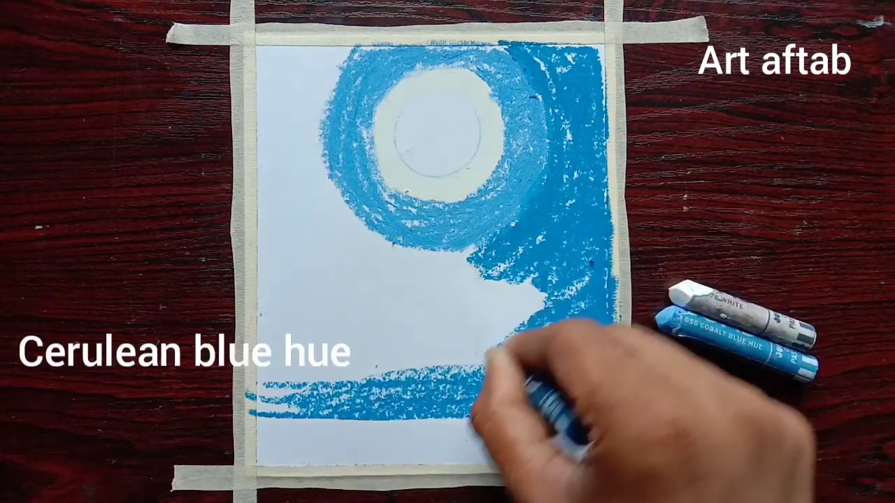 Romantic Couple in moonlight scenery drawing with oil pastels - oil pastel drawing