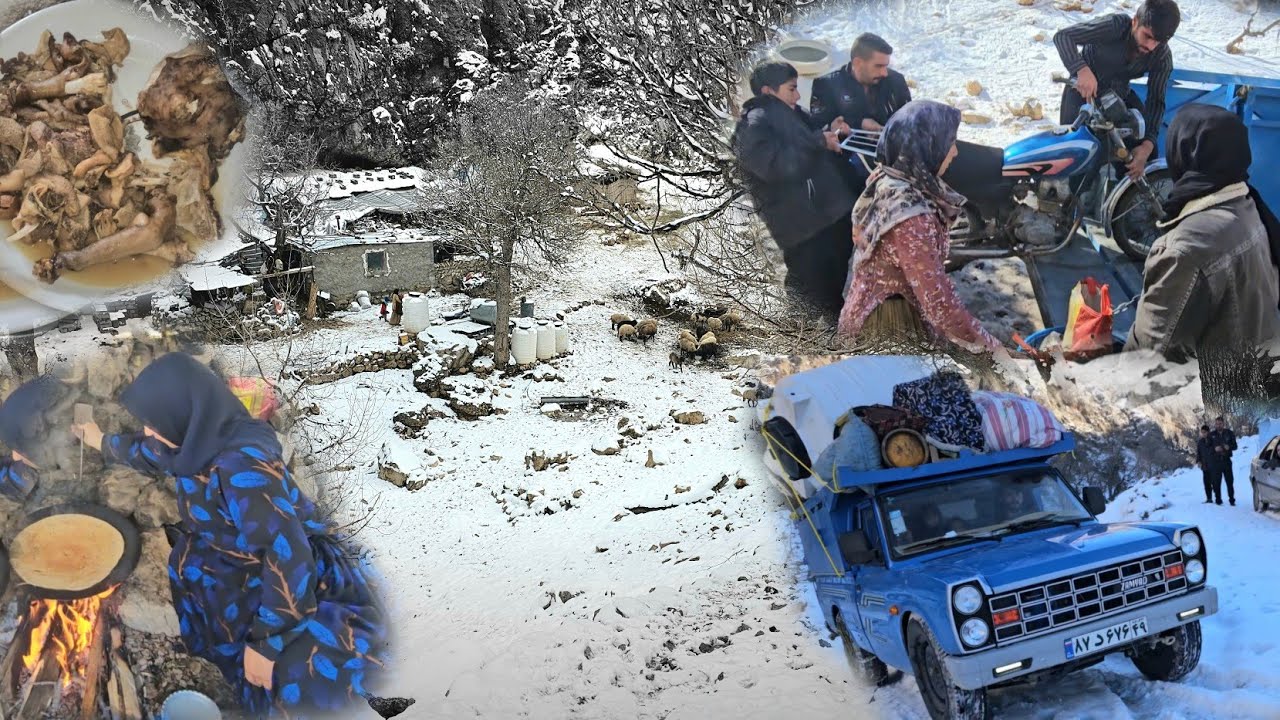 Nomadic migration in the mountain snow❄️|Local breakfast, Nissan loading and sheep movements🐑🛻