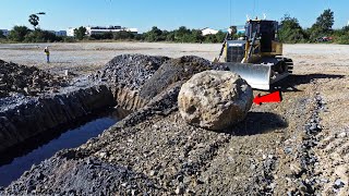 Perfectly Processing Filling Land Up using Skill Dozer SHANTUI push stone delete flood&amp;Dumper truck.
