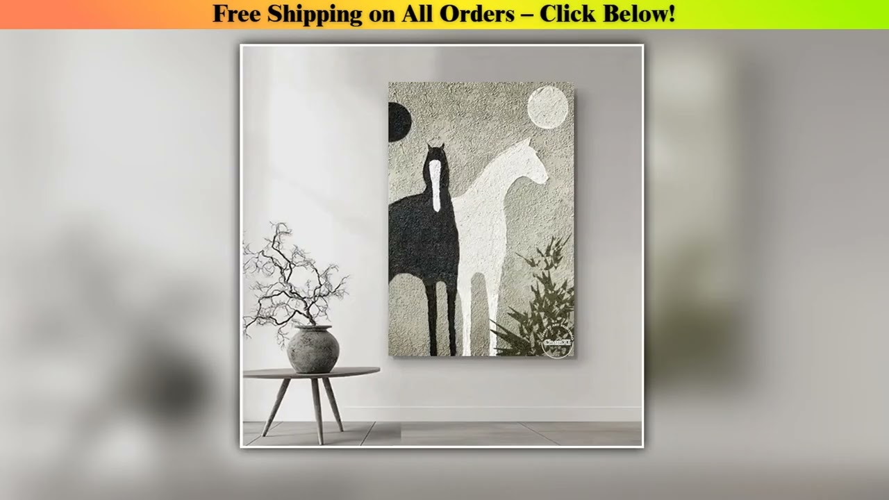 Black and White Horse Handmade Abstract Animal Picture Oil Painting On Canvas Handmade Painted