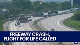 I-94 crash in Waukesha County, 1 person injured; helicopter lands on freeway | FOX6 News Milwaukee
