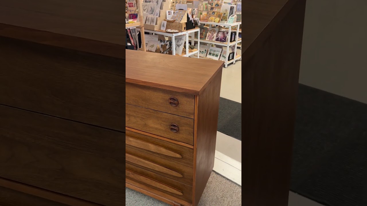 Vintage Mid Century Modern Walnut Dresser with Solid Wood Drawer Pulls 