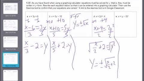 Algebra II 1.1.3 Homework Answers Part 2