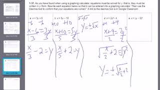 Algebra II 1.1.3 Homework Answers Part 2