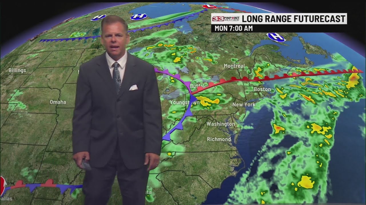 Scattered showers and storms likely Monday - YouTube