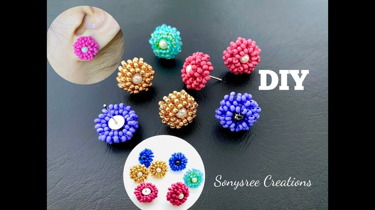 Dandelion Earrings || Flower stud Earring || Beaded Stud Earrings || Dainty Earrings