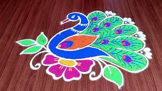 New Year Special Peacock Rangoli 2022 | 5x1 Dots New Year Kolam | Simple New Year Muggulu With Dots