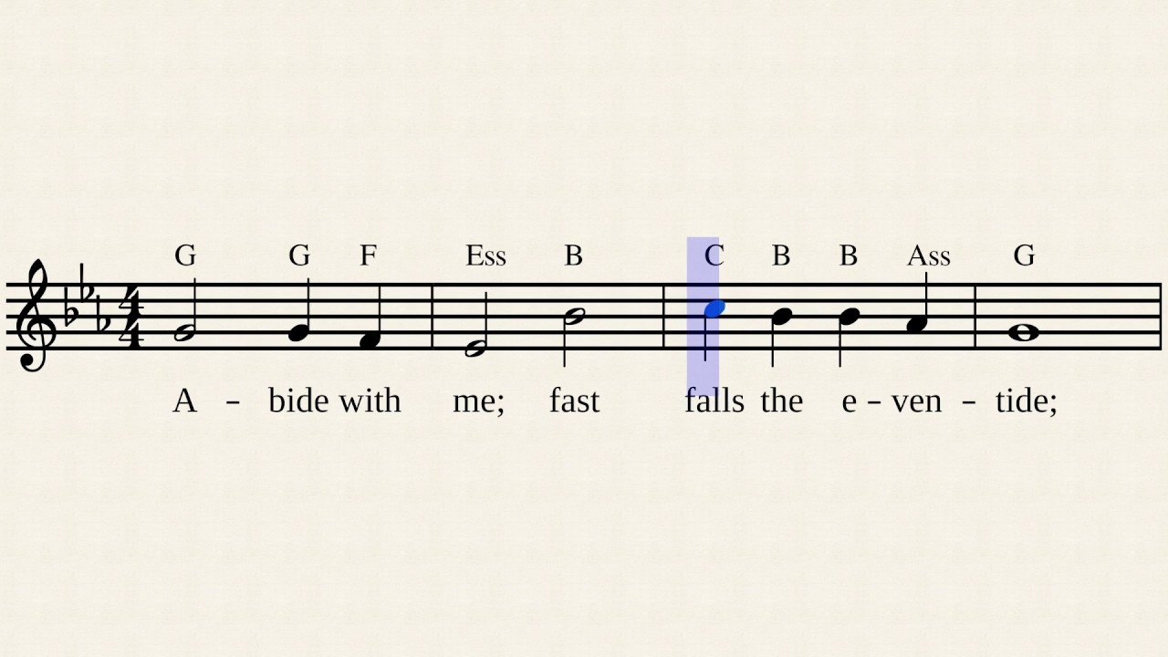 a cappella lyrics Lettleste noter - Abide with me - sopran enkeltstemme notenavn LL