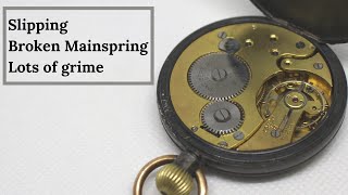 Gunmetal Pocket Watch Restoration, Broken Mainspring
