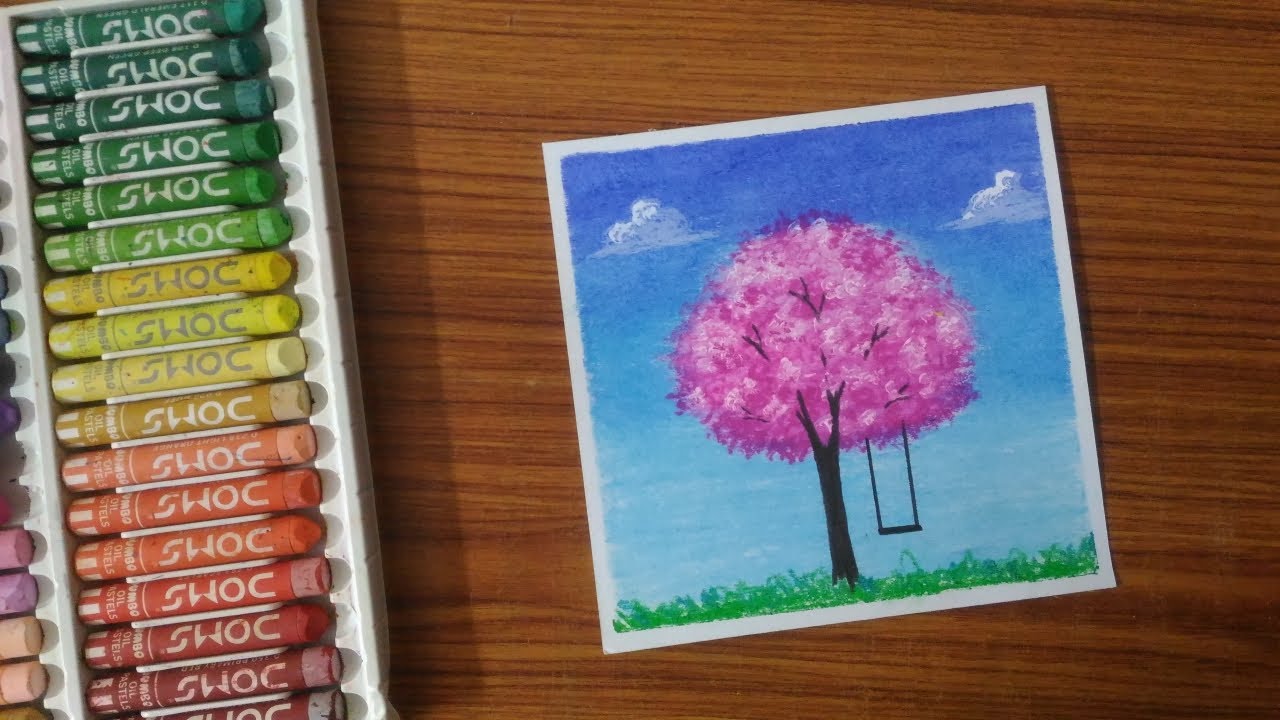 Cherry Blossom Tree Drawing with oil pastels Step by step YouTube
