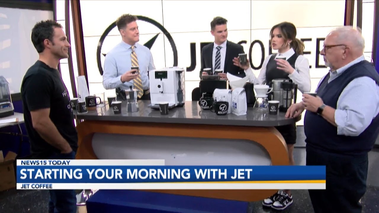 John Thomasini, owner of Jet Coffee is in the studio making coffee