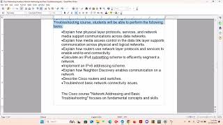 Course Overview.. Cisco Networking Academy- Network Addressing and Basic Troubleshooting