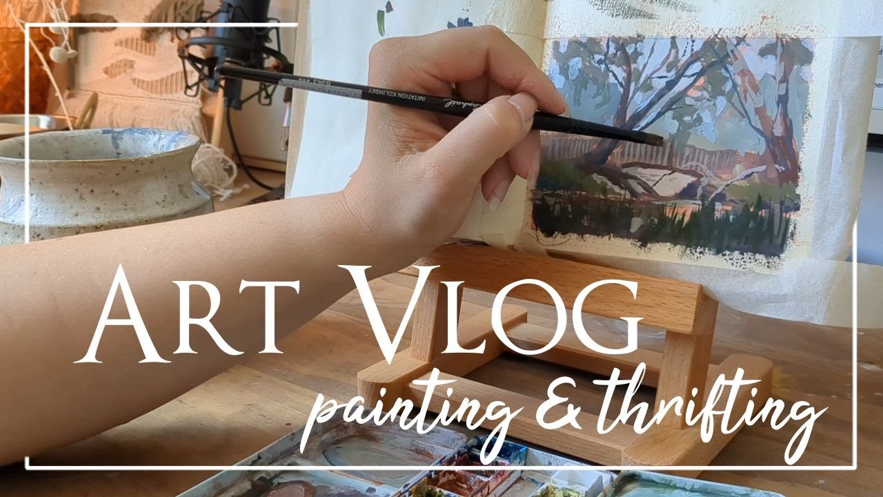Relaxing Art Vlog painting landscapes in gouache, tidying my studio and ...