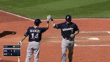 MIL@PIT: Reynolds evens score with a solo home run