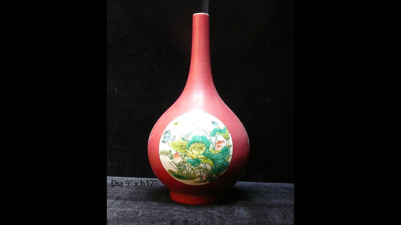 Vintage Chinese Handcrafted Pink Glaze White Lotus Birds Vase vs707