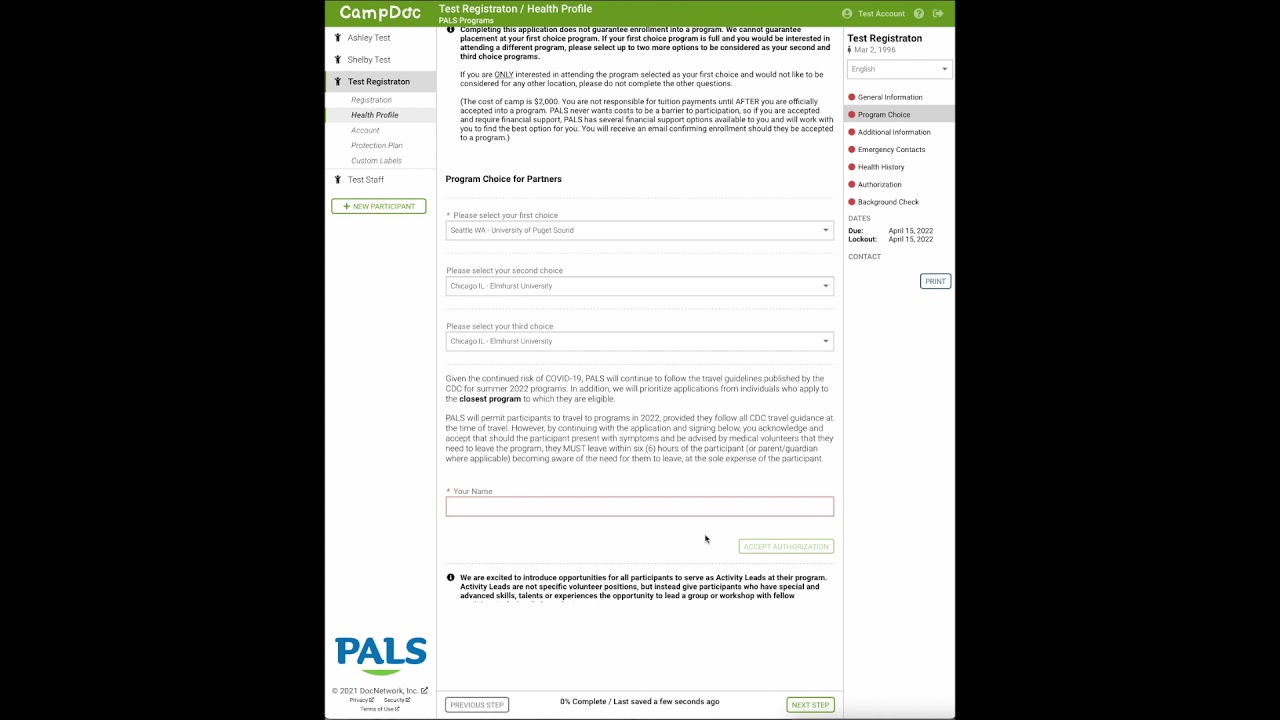 How to Apply to PALS through CampDoc