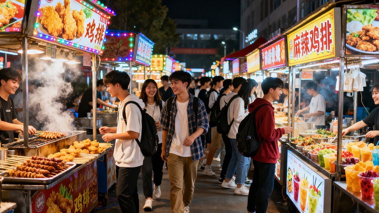 [4K]中国大学生放学后会吃什么？大学城附近火爆的美食街，只花30元逛吃一条街不重样！ | 中国美食China Street Food ...