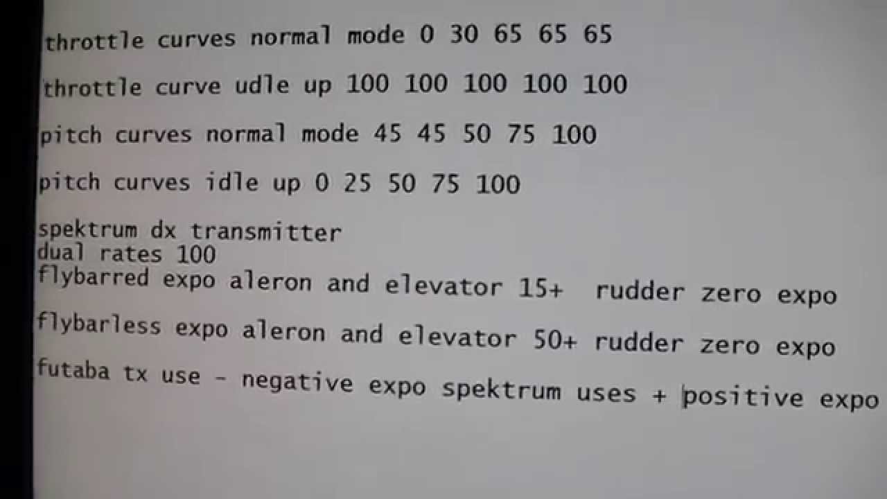 =wc= electric rc helicopter throttle pitch expo settings futaba and spektrun