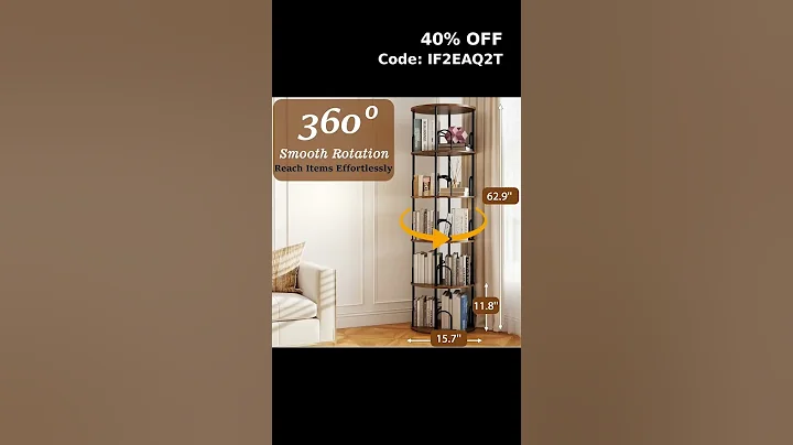 5-Tier Rotating Bookshelf, 360° Round Spinning Book Shelf Tower, Tall Skinny Wood & Metal…