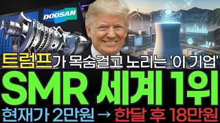 [주식] 트럼프가 목숨 걸고 노리는 두산의 전 세계 SMR 원전 시장을 접수한 국내 1위 '이 기업' 삼성 현대 LG SK도 주목 하는 대장주 '이 종목' 꼭 사모으세요 [불사개]