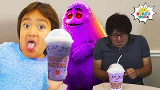 RYAN'S WORLD AND KAJI DAD TRY GRIMACE SHAKE CHALLENGE IN REAL LIFE!