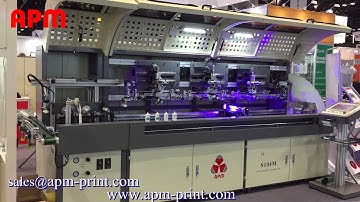 S104M 3 color oval bottle two sides screen printing in line with flame treatment and LED UV drying