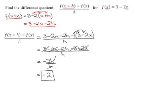 Find the Difference Quotient for the Linear Function f(x)=3-2x